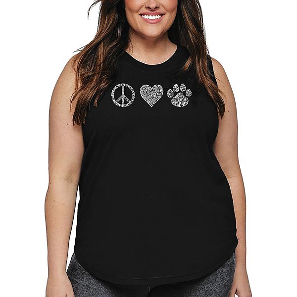 

Женский топ plus size с принтом - peace love cats La Pop Art, Black