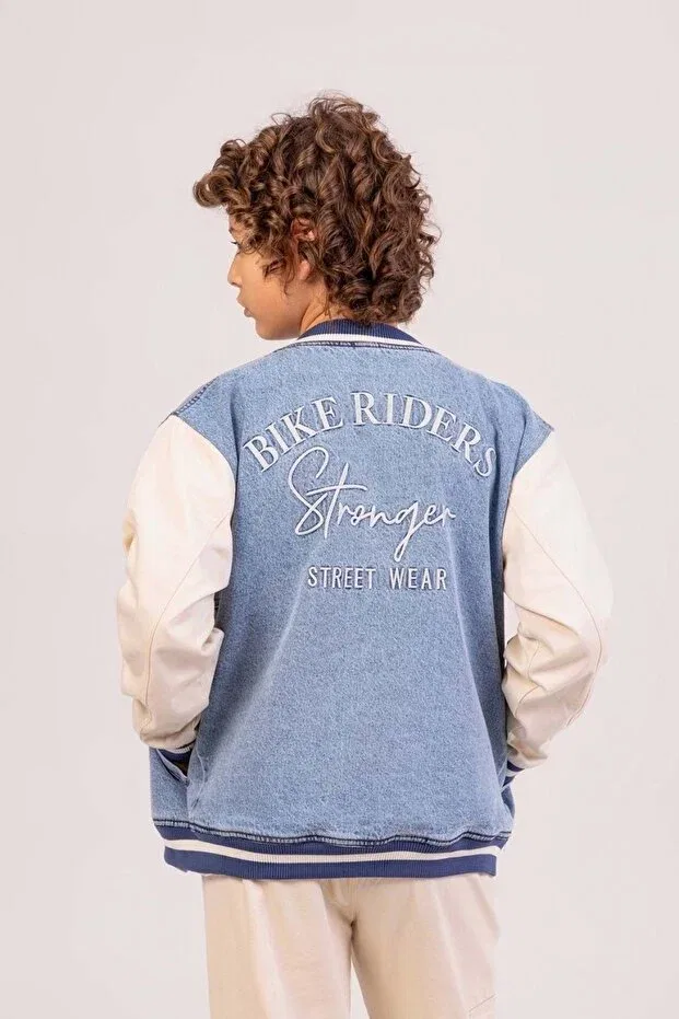 Детская джинсовая куртка для мальчиков с вышивкой Ww Waka Waka Kids Store, Blue — фото 3