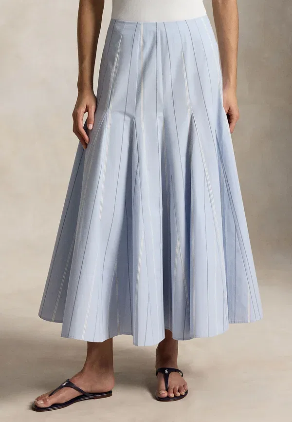 Юбка хлопковая Striped cotton a-line skirt Polo Ralph Lauren, Light Blue, светло-голубой