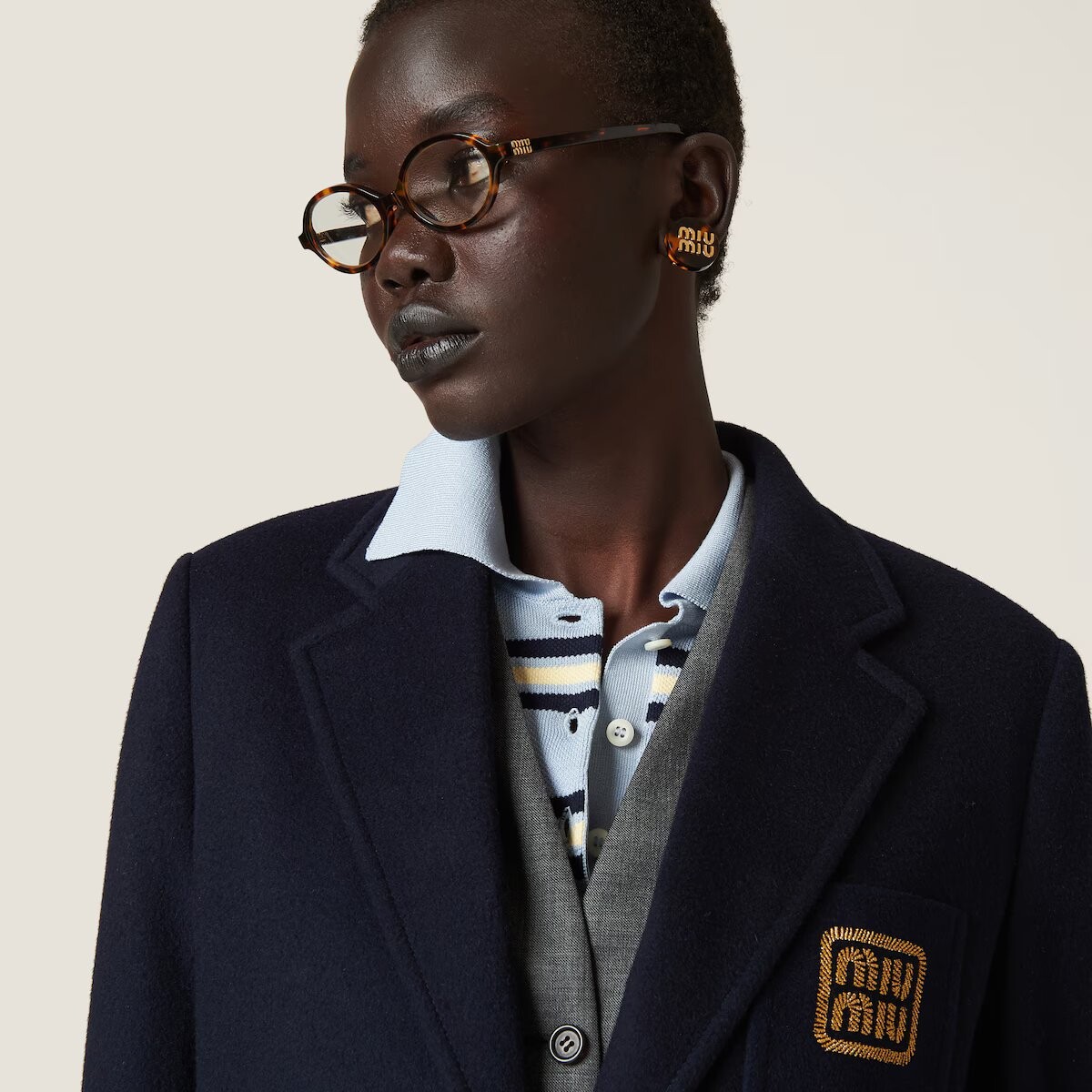 Пиджак Miu Miu однобортный, темно-синий — фото 3