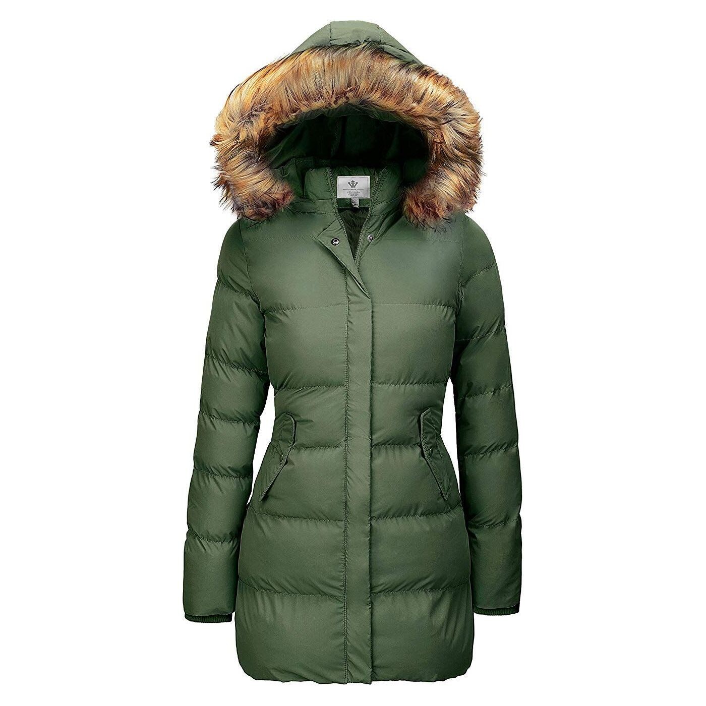 

Куртка WenVen Women's Winter Thicken With Faux Fur Removable Hood, зеленый