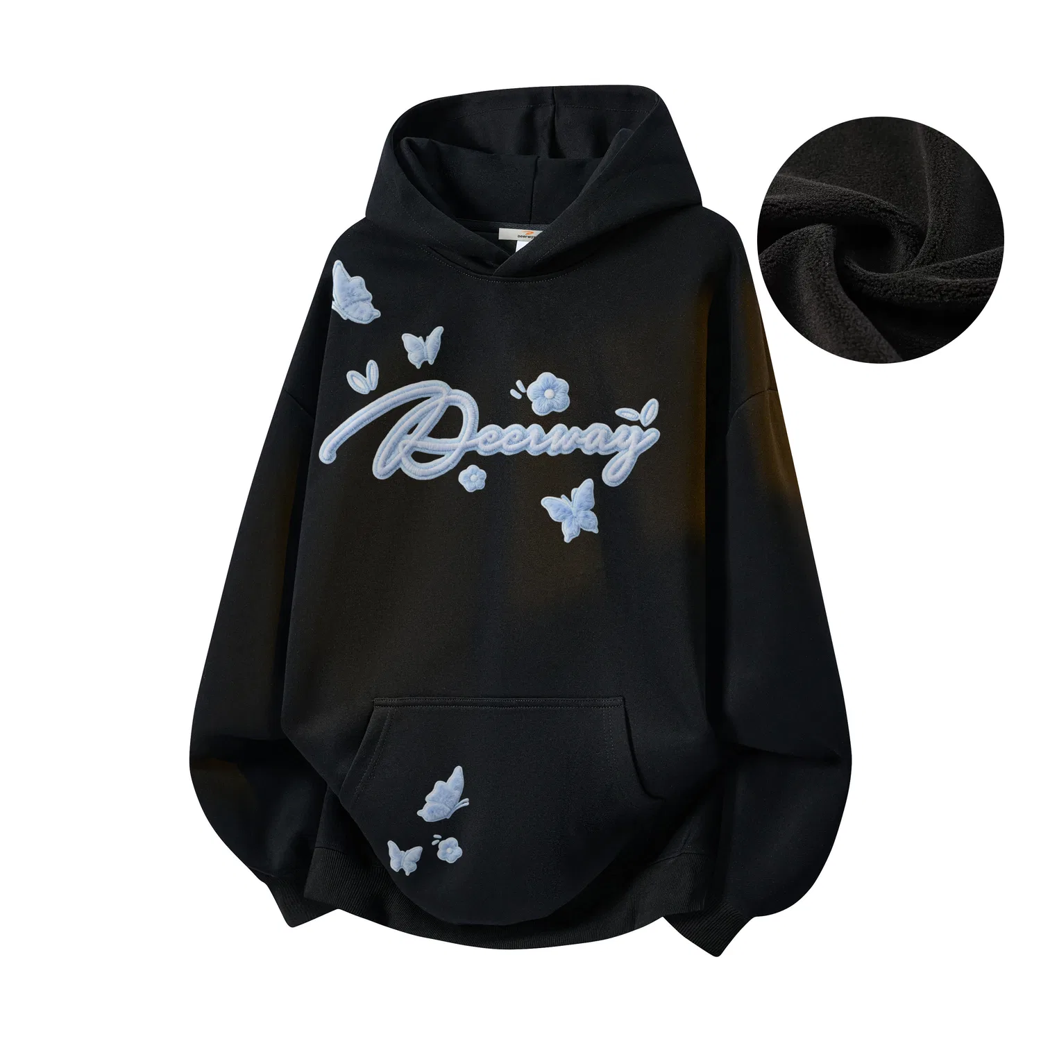 Детский свитшот с капюшоном, утепленный флисом, модель Black-Blue, DEERWAY, Black Blue