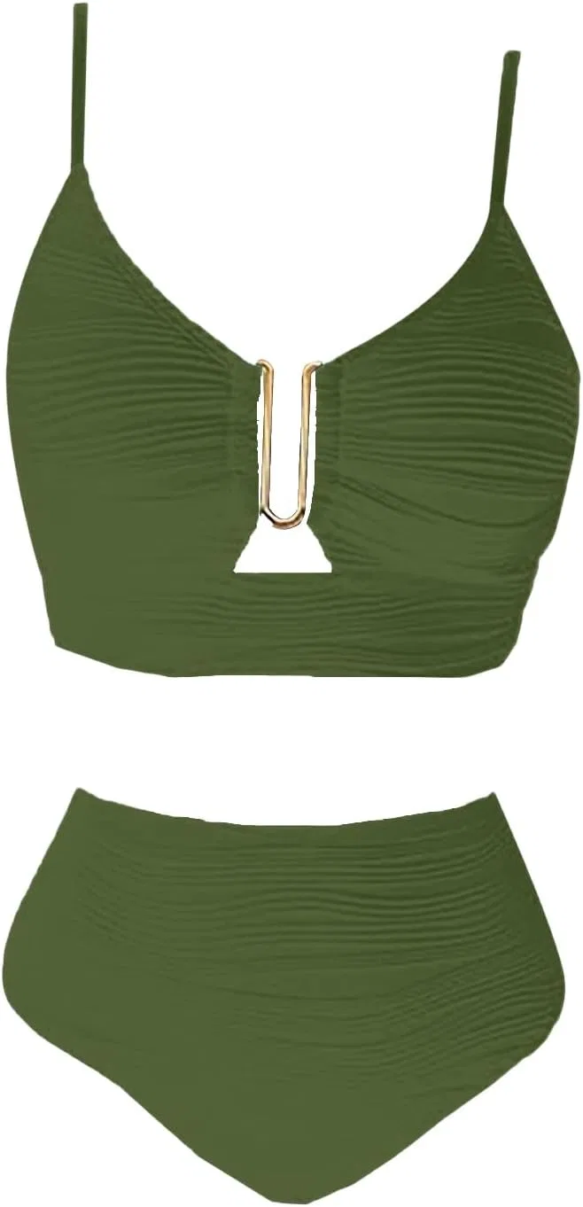 Женский бикини-сет с высокой талией, Army Green — фото 3