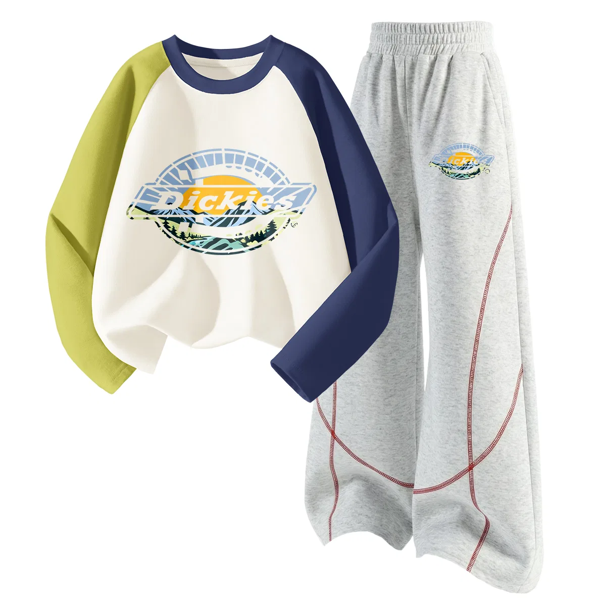 Детский комплект из лонгслива и леггинсов с принтом Sun Mountain Logo, Dickies, Green Blue/White Heather Gray