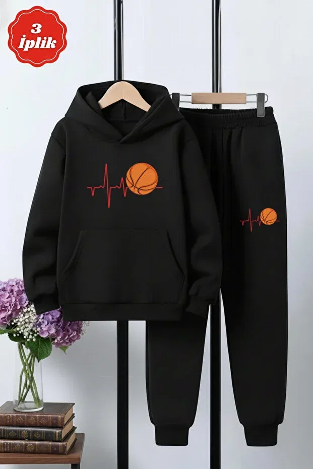 Детский спортивный комплект для мальчиков с принтом 3-Ply winter heat-retaining basketball printed detail Fyk Collection, Black — фото 2