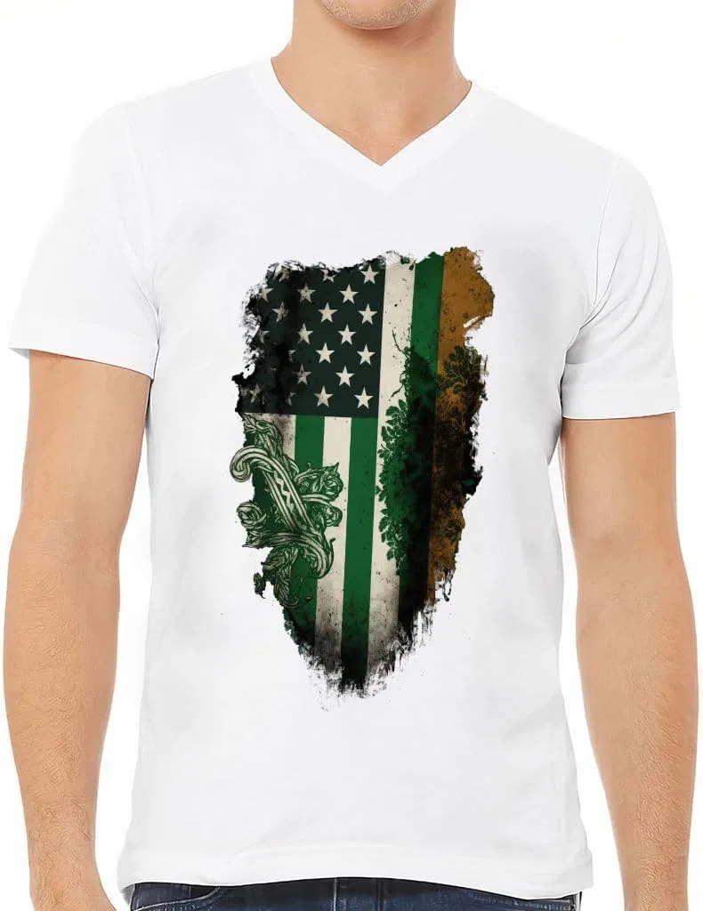 Женская футболка с V-образным вырезом Irish American Flag, White