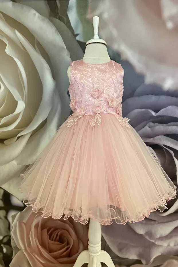 Детское платье для девочек с принтом Dide girl's 3d floral and embroidered pink organza dress Dide Kids, Pink