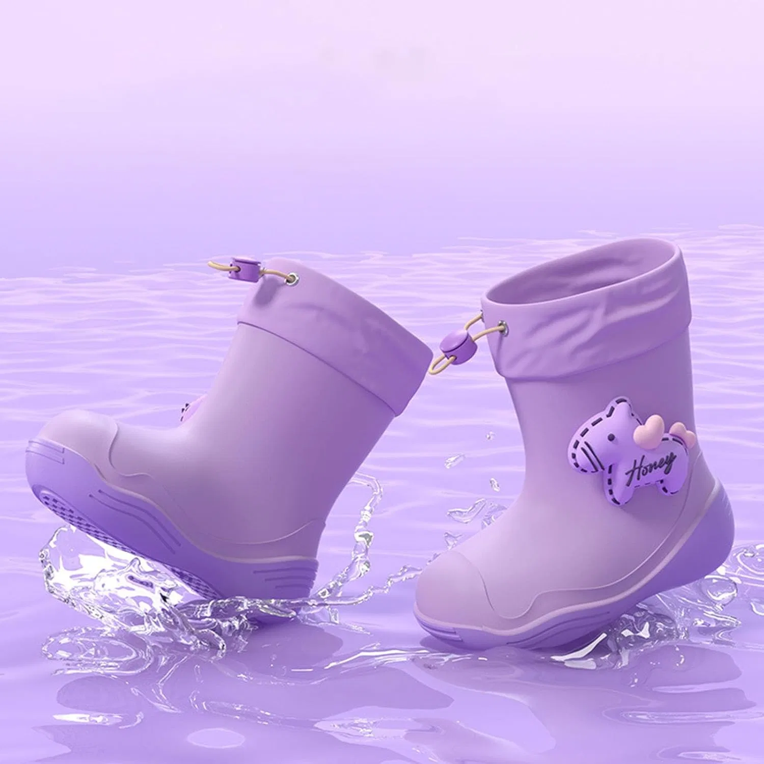 Детские сапоги дождевые для мальчиков и девочек IWIHMIV, Purple — фото 2