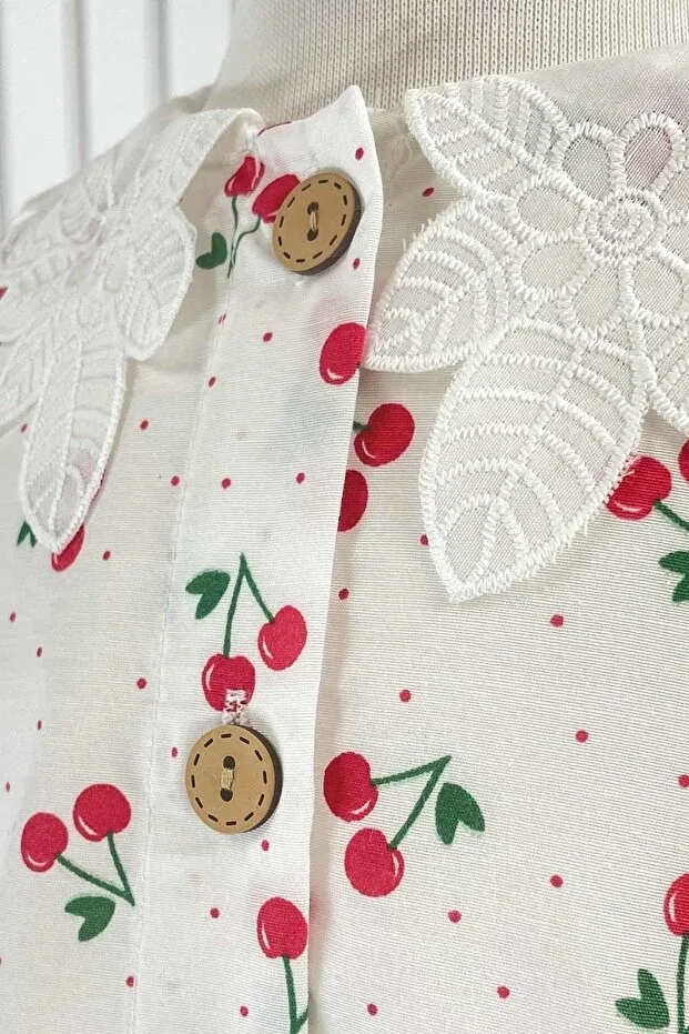 Детское платье для девочек с принтом White Cherry Girl's Dress Denimini, White — фото 3