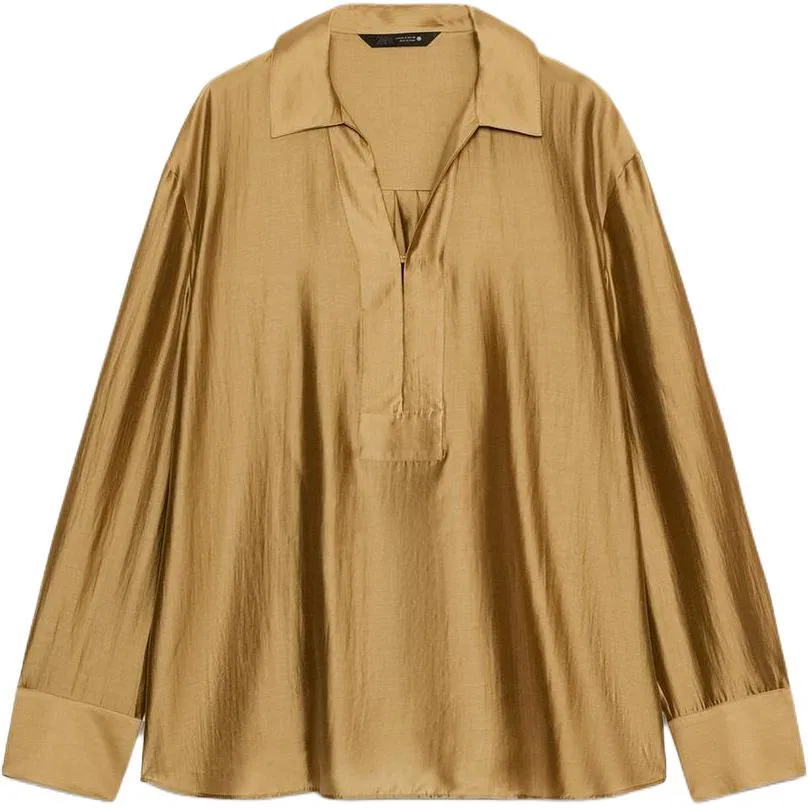 Женская рубашка с лацканами Mustard ZARA, Горчичный