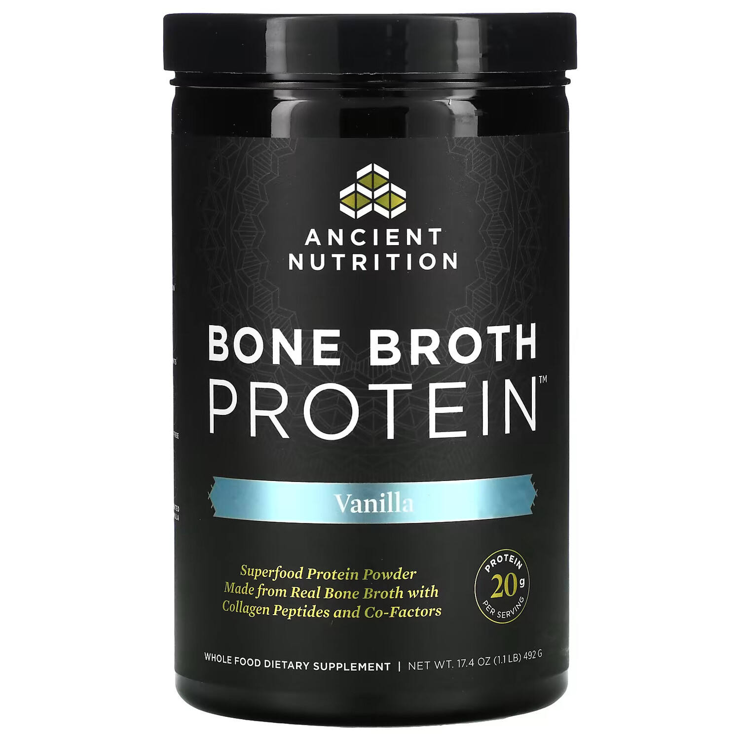 

Dr. Axe / Ancient Nutrition, белок из костного бульона, со вкусом ванили, 492 г (17,4 унции)