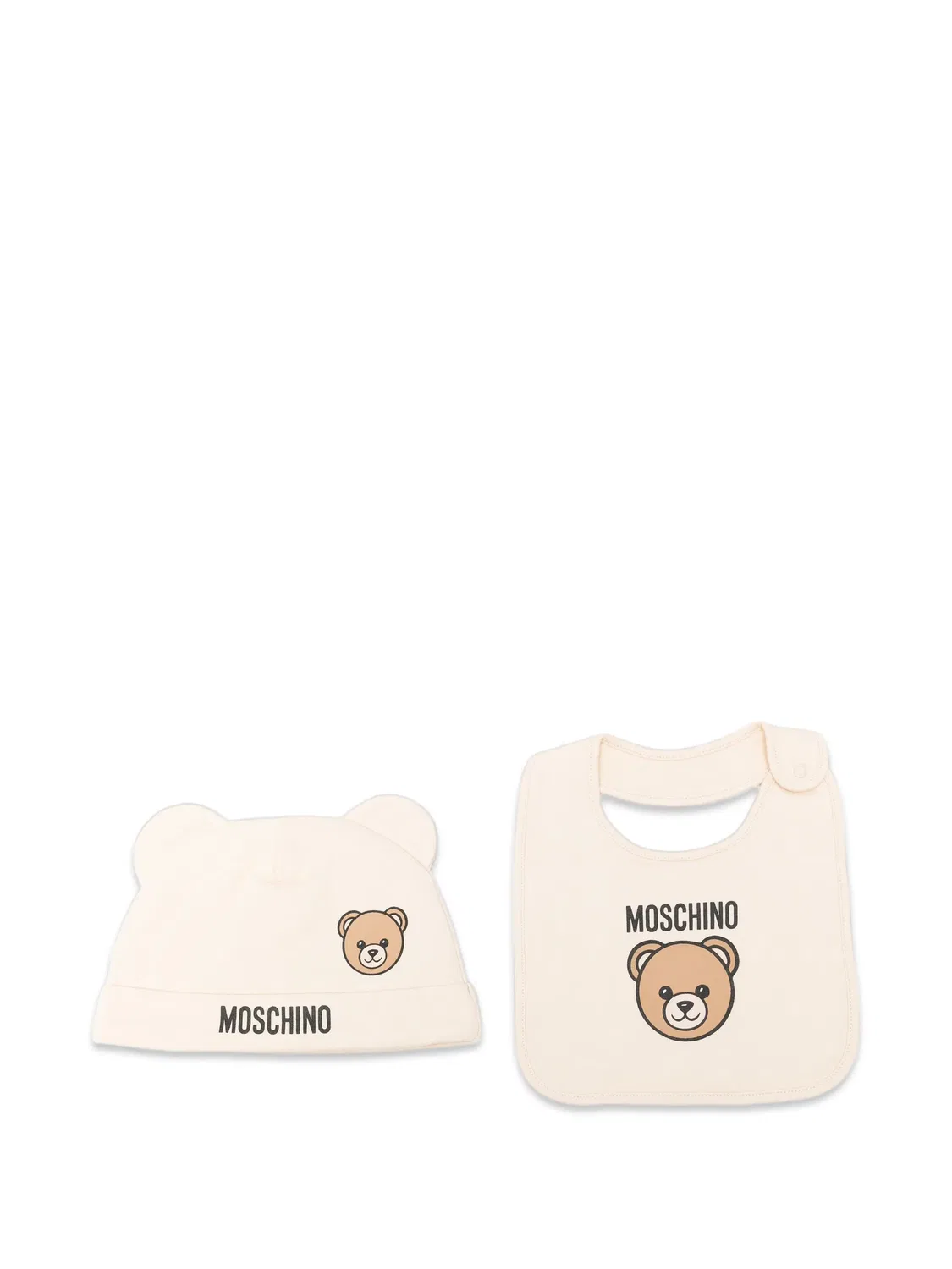 Комплект Teddy Bear из шапки бини и нагрудника Moschino Kids, нейтральные цвета