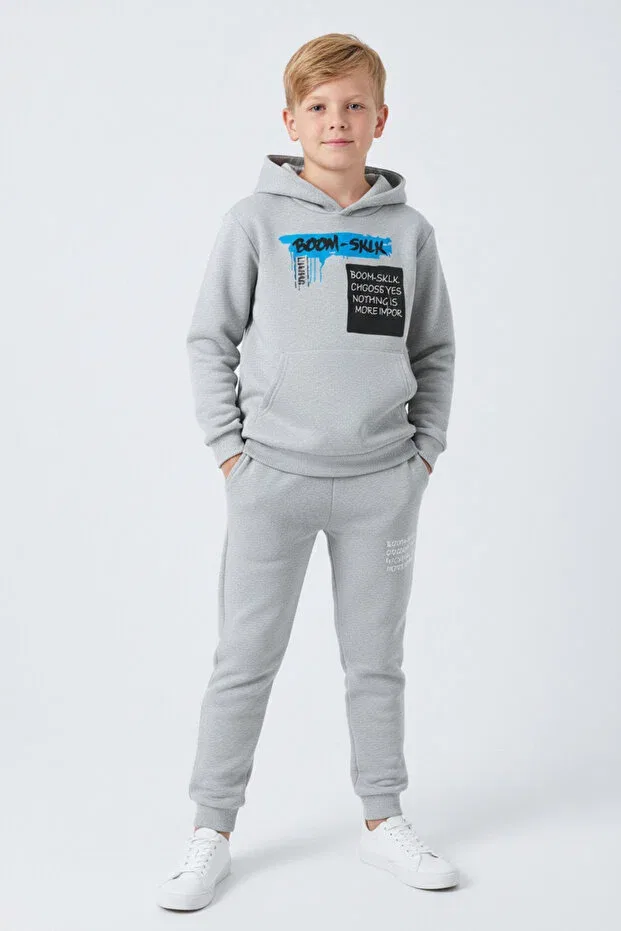 Детский спортивный комплект для мальчиков с принтом Panios Kids, Black-Grey-Navy Blue — фото 3