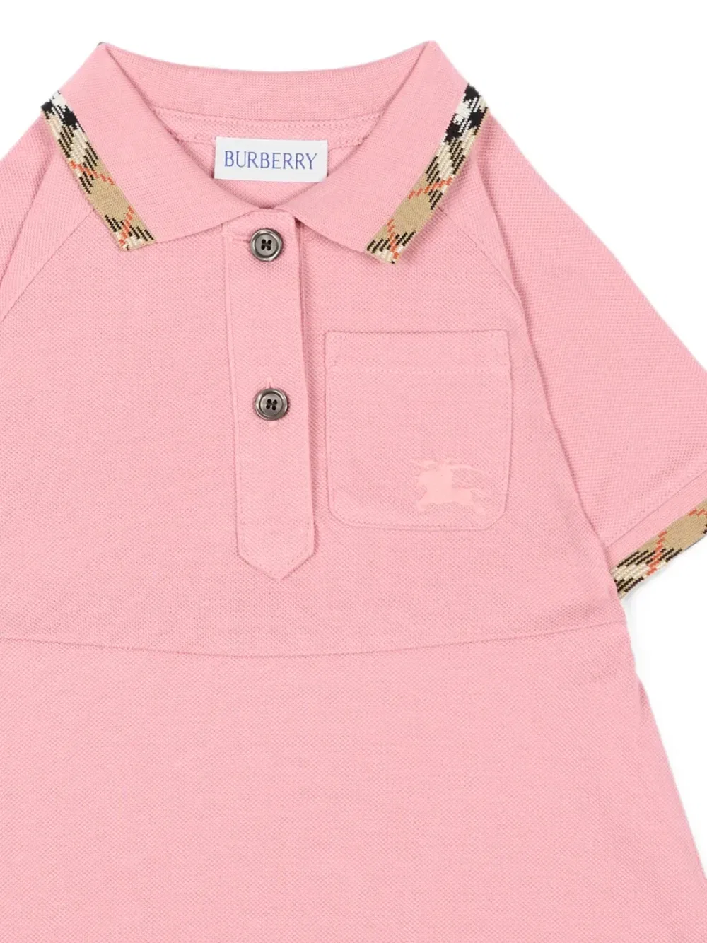 Поло-платье с делкой в клетку Burberry Kids, розовый — фото 3
