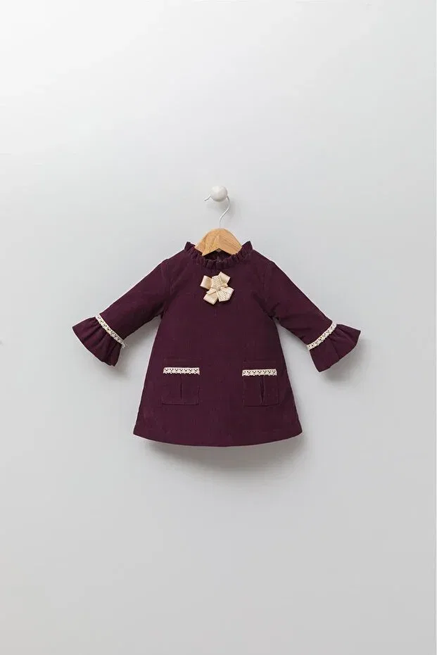 Детское платье для девочек из вельвета Velvet baby girl dress Babyhola, Plum