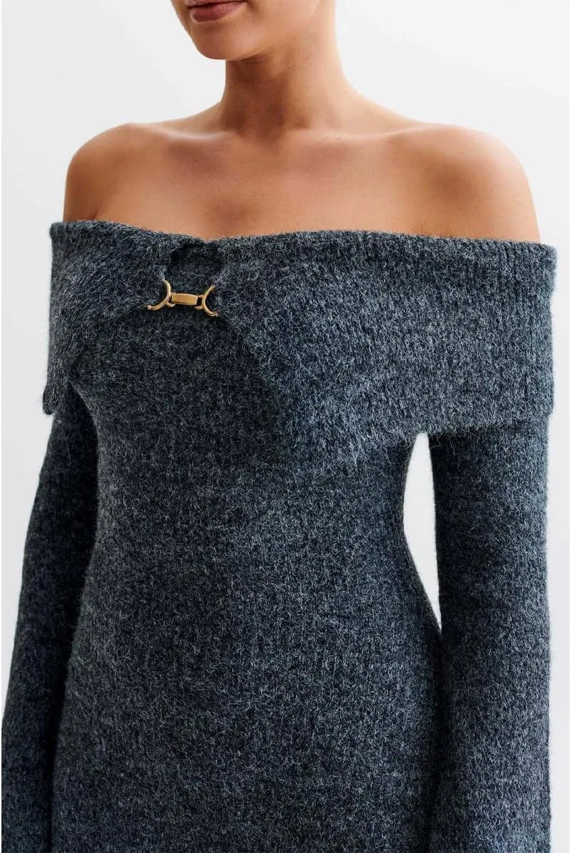 Женское платье-свитер с V-образным вырезом Bodycon, Grey — фото 3