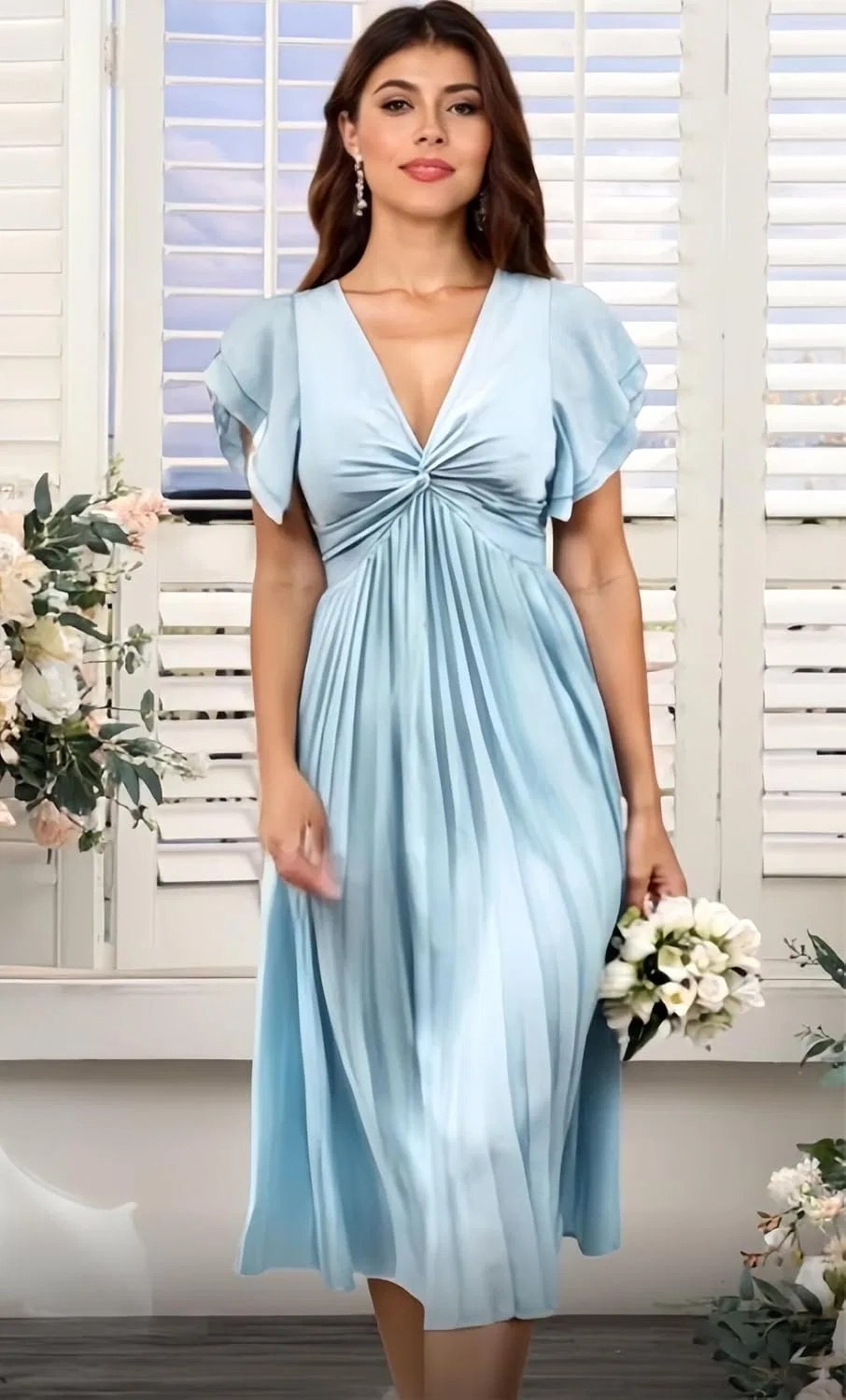 Женское вечернее платье с v-образным вырезом и длиной до колена, Satin Bridesmaid Dresses, Champagne — фото 3