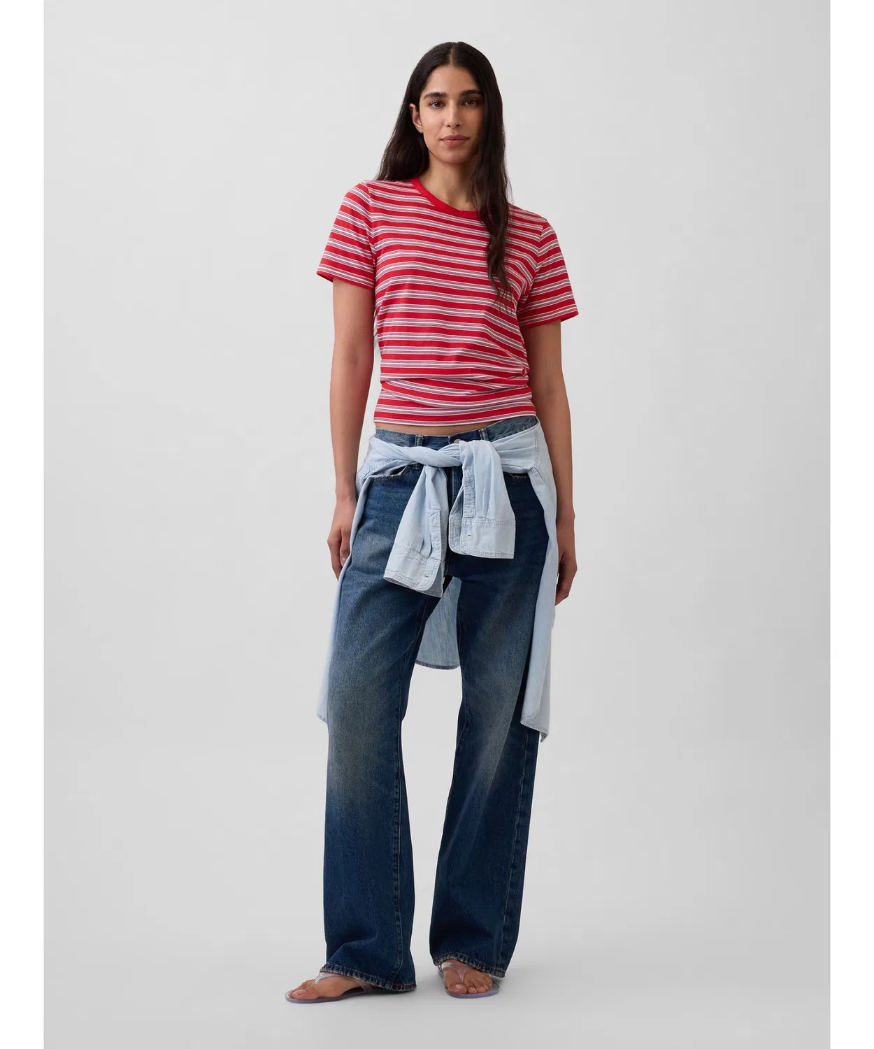 Женская футболка с длинным рукавомиз органического хлопка Vintage Soft GAP, Brown — фото 4