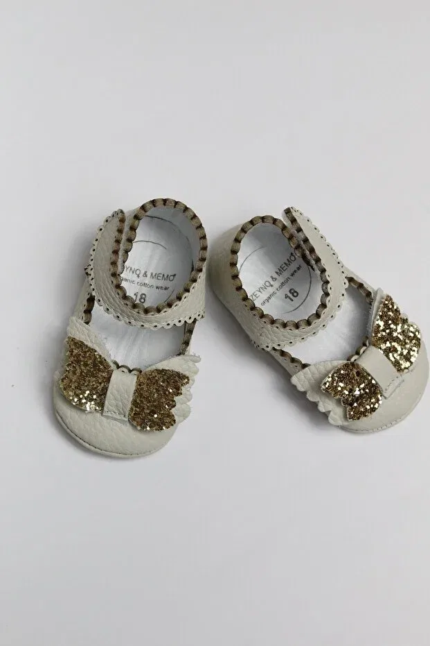 Детские пинетки из натуральной кожи Zeyno Ve Memo, Cream-Gold — фото 3