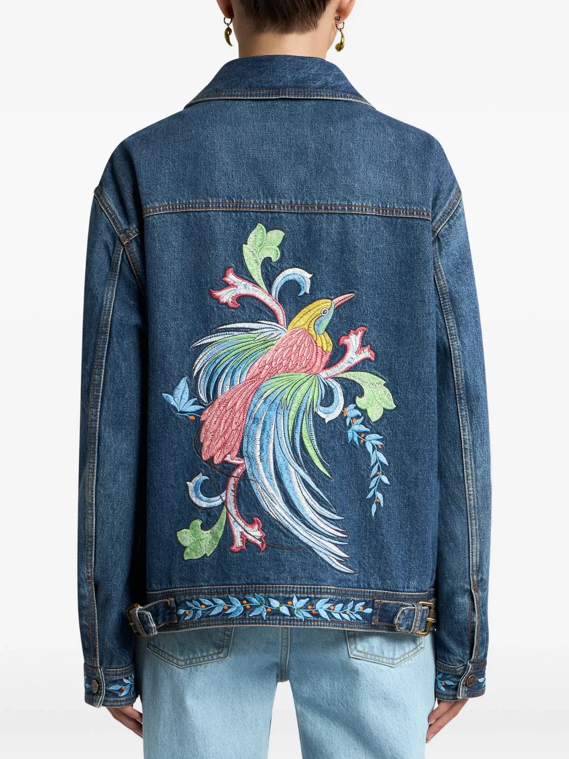 Джинсовая куртка с вышивкой на молнии ETRO, синий — фото 3