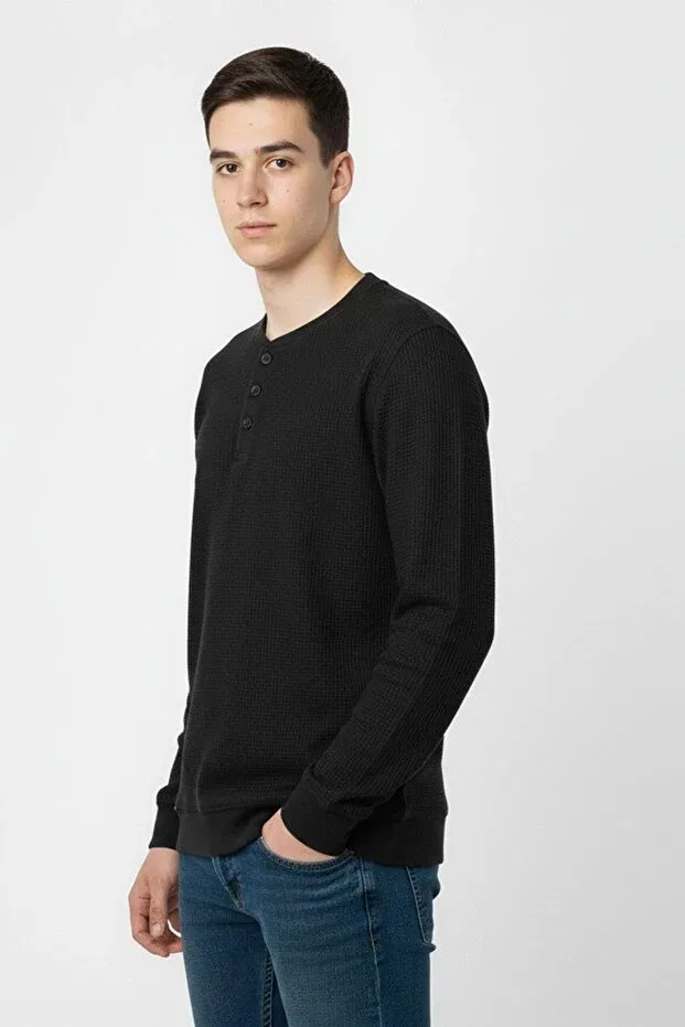 Детская толстовка с принтом Seasonal Button Detailed Bawelna Fabric Long Sleeve Newkids, Black — фото 3