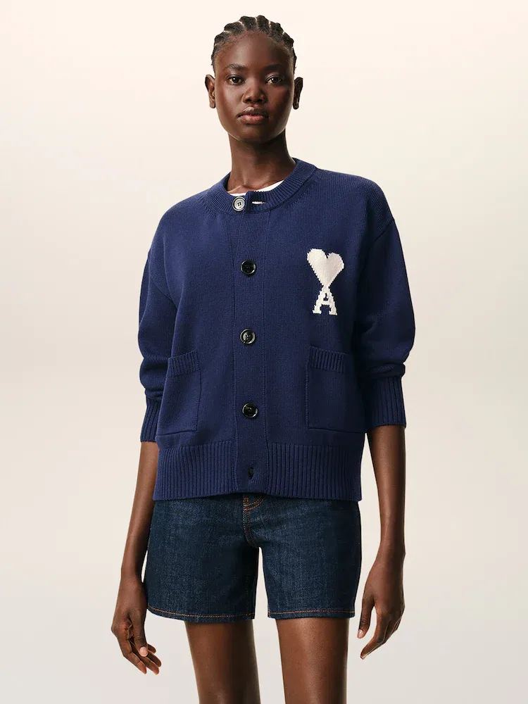 Кардиган с контрастной вышивкой Ami De Coeur AMI PARIS, Navy