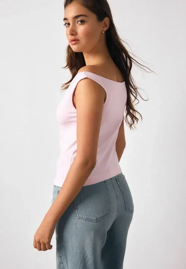Топ хлопковый Square neck Next, blush pink, розовый — фото 2