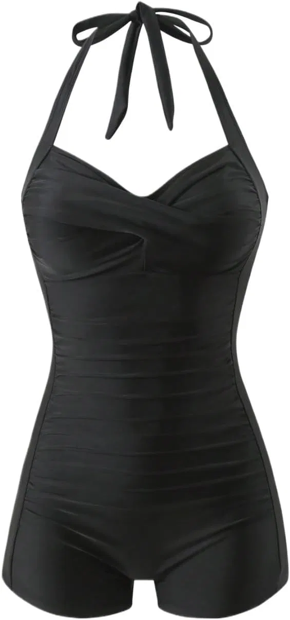 Женский цельнокроеный купальник с открытой спиной Halter, Black