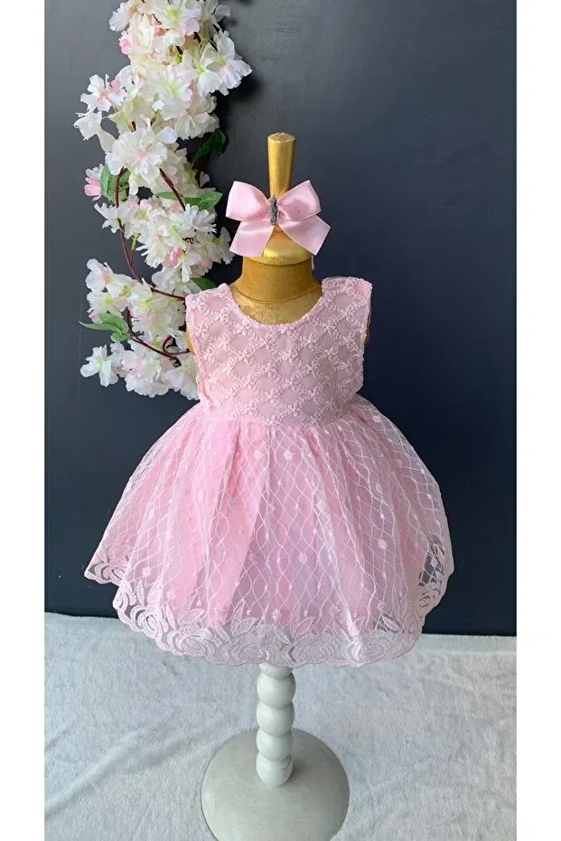 Детское платье для девочек с цветочным принтом Petite Ponpon Baby, Pink