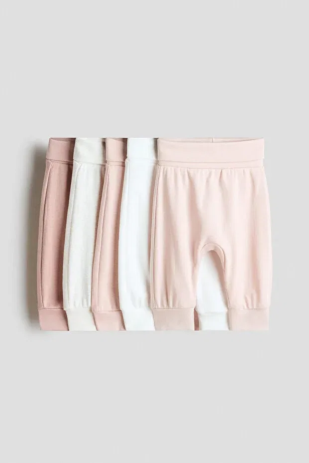 Детские леггинсы для девочек хлопковые 5 шт H&M, Dusty Pink/White