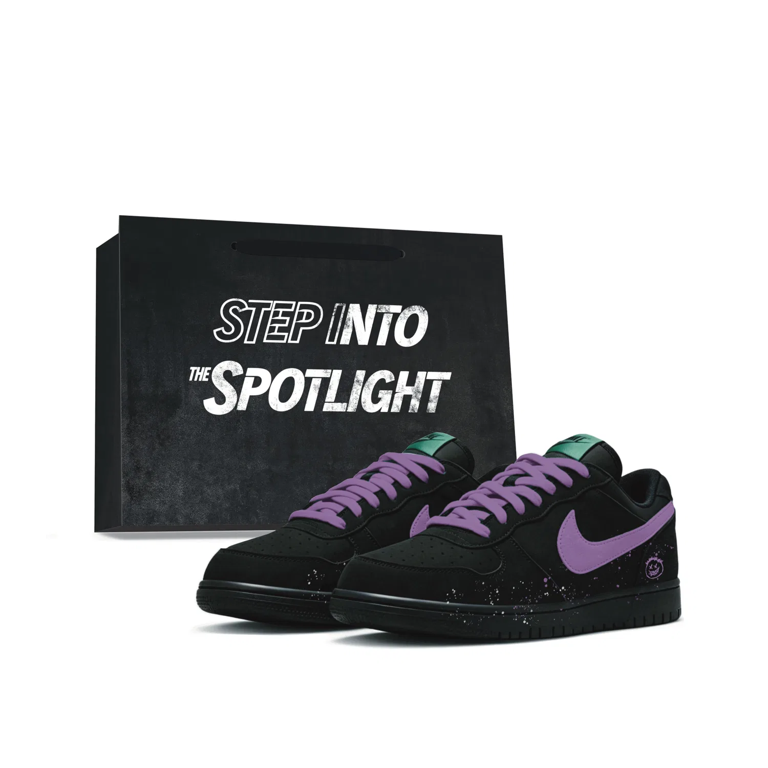 Детские кроссовки для скейтбординга с принтом Nike Big Low Lux, Black Purple-Exclusive Shopping Bag
