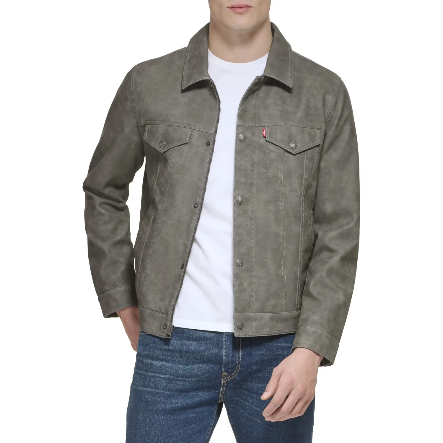 Мужская куртка с подкладкой из шерпы Levi's Faux Leather Sherpa Lined Trucker Jacket, bright grey (ral 7035) — фото 4