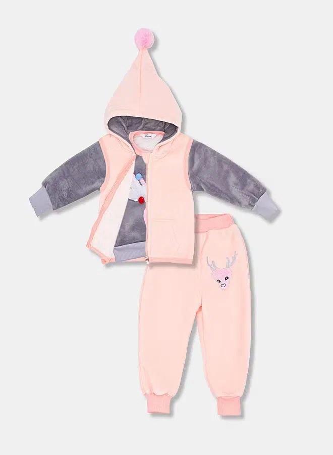 Костюм зимний с жилетом с капюшоном Babyqlo, розовый — фото 3