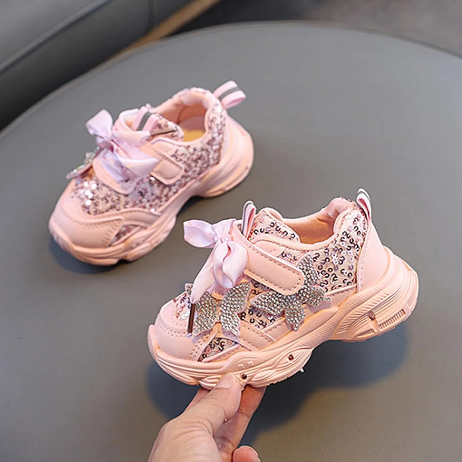 Детские кроссовки для девочек с толстой подошвой IWIHMIV, Pink — фото 3