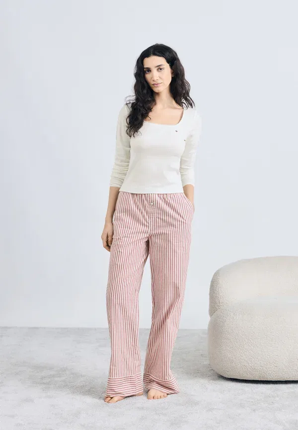 Комплект пижамы полосатый Sleep tee Tommy Hilfiger ecru pointelle, blazer prim red, ярко-красный — фото 2