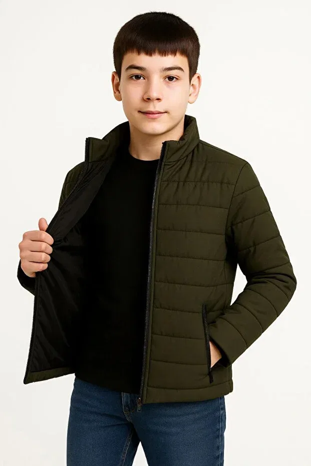 Детский зимнее пуховик для мальчиков с длинным рукавом Ertaş Trend Store, Khaki