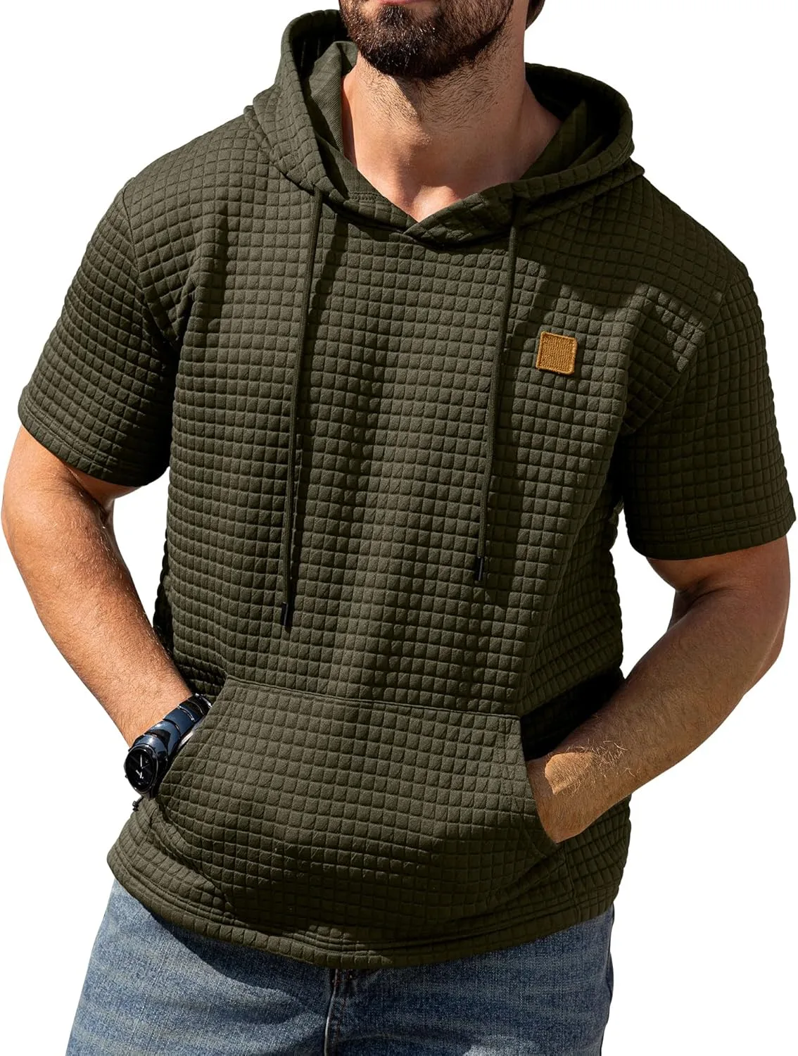 

Толстовка с капюшоном Aiyino, мужская, короткий рукав, с карманом-кенгуру