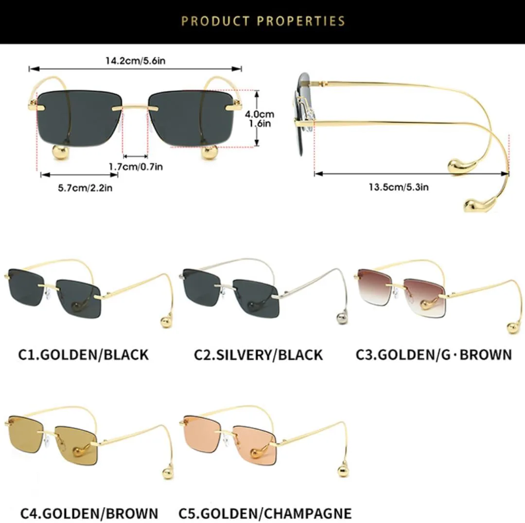 

Винтажные уникальные металлические прямоугольные солнцезащитные очки без оправы с жемчужным блеском для женщин, защита от УФ-излучения UV400 UUPTTPL, Gold Tea