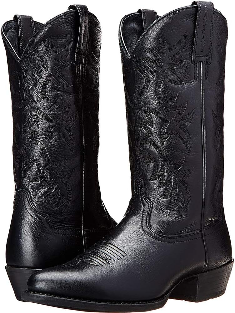 

Ковбойские сапоги CWHXLYNV для мужчин с круглым носком, потертые сапоги, вышитые вестерн-сапоги, традиционные деревенские сапоги, черный