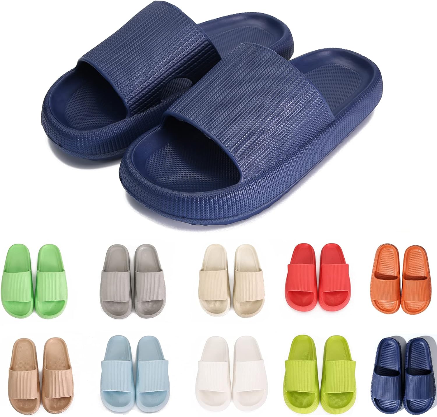 

Тапочки rosyclo Cloud для женщин и мужчин с массажной толстой подошвой, противоскользящие для душа, супер мягкие уютные тапочки для дома, для использования внутри и снаружи, темно-синий