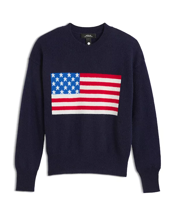 

Вязаный пуловер Aqua для девочек с круглым вырезом и интарсией, кашемировый свитер, для детей постарше - эксклюзив. Aqua, синий