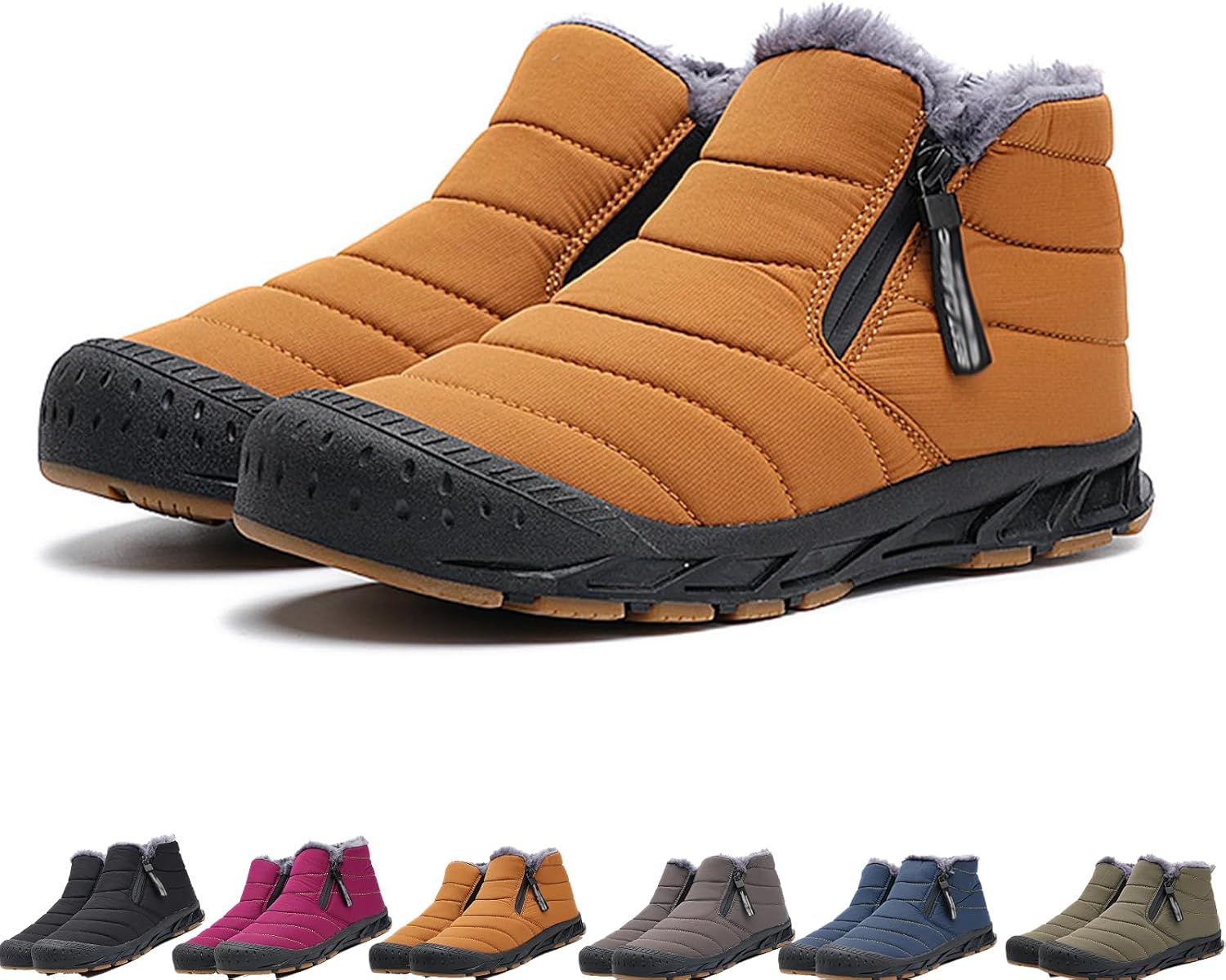 

Зимние ботинки для мужчин и женщин, водонепроницаемые, с меховой подкладкой, теплые укороченные сапоги с молнией, удобные для прогулок на улице Generic, желтый