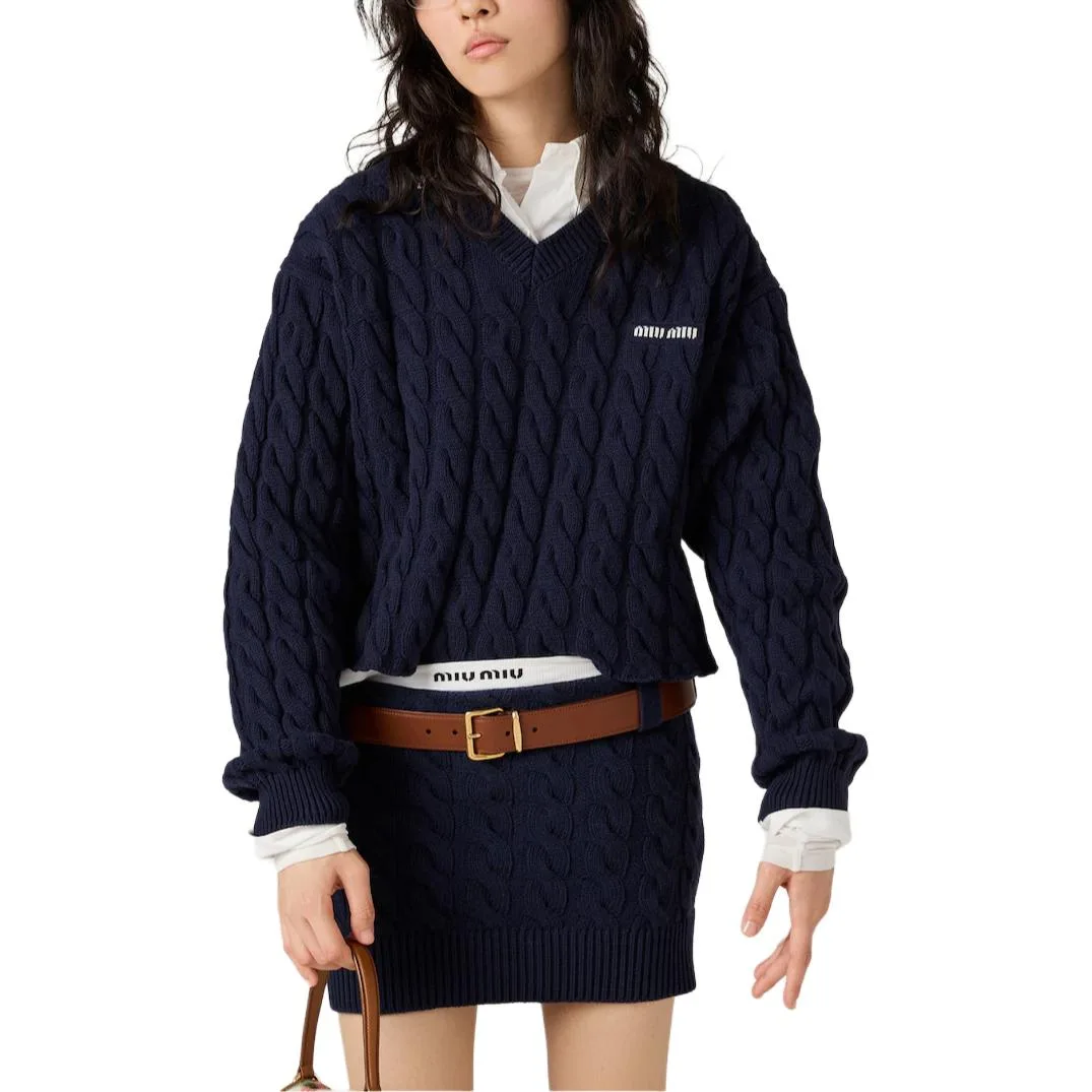 MIU MIU Свитер Women's Blue V-образный вырез Moderate Others — фото 3
