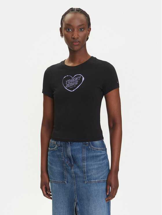 

Облегающая футболка Heart DW0DW21390 Tommy Jeans, черный