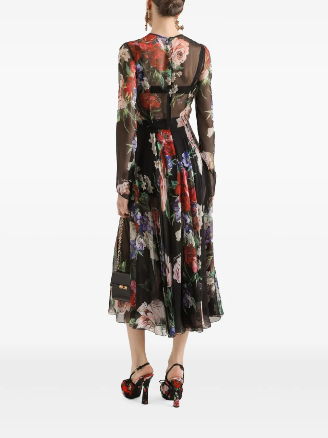 Платье Dolce & Gabbana Floral-Print Midi, черный — фото 3