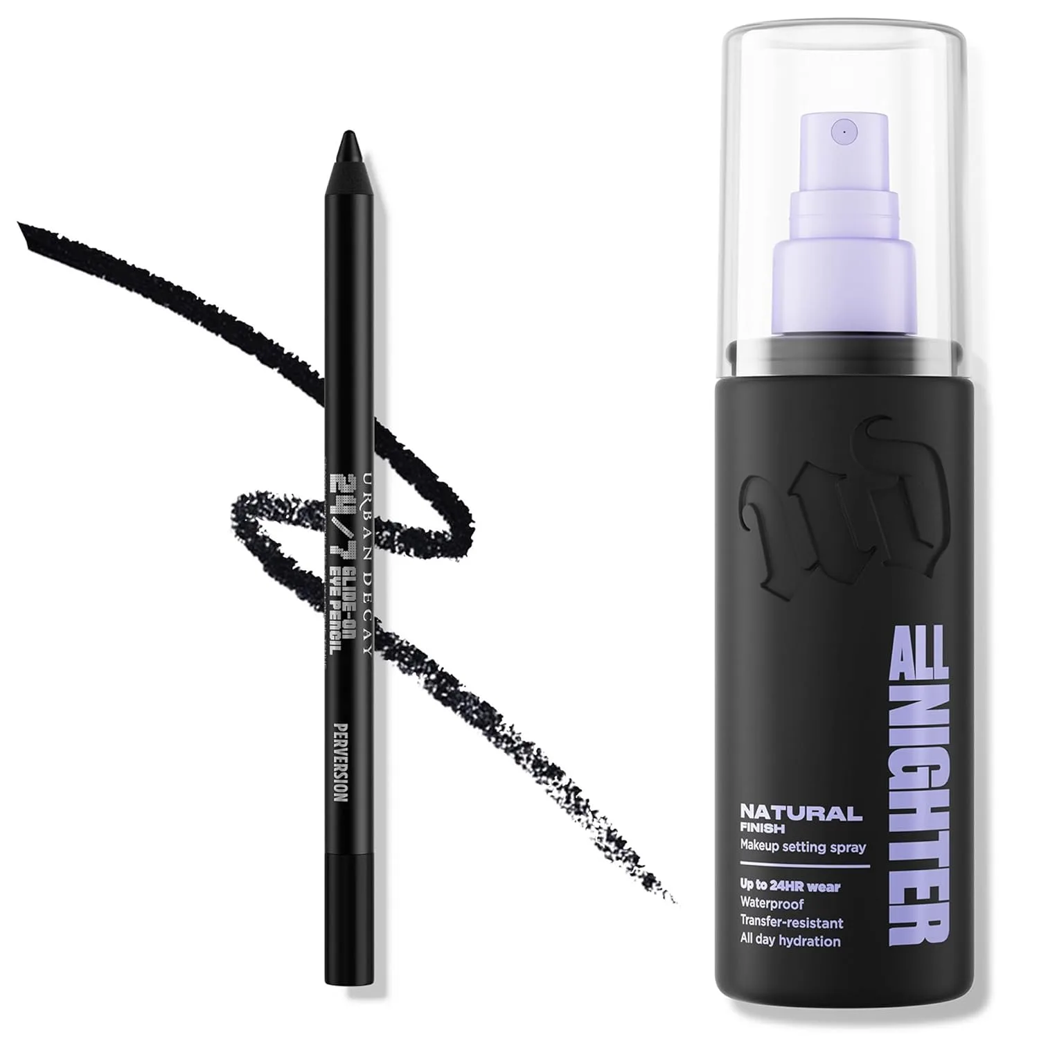 URBAN DECAY набор: карандаш для глаз Black и спрей-фиксатор Natural Finish - All Nighter Waterproof Setting Spray (118 мл) для стойкого макияжа + 24/7 Glide-On Eyeliner (Perversion)