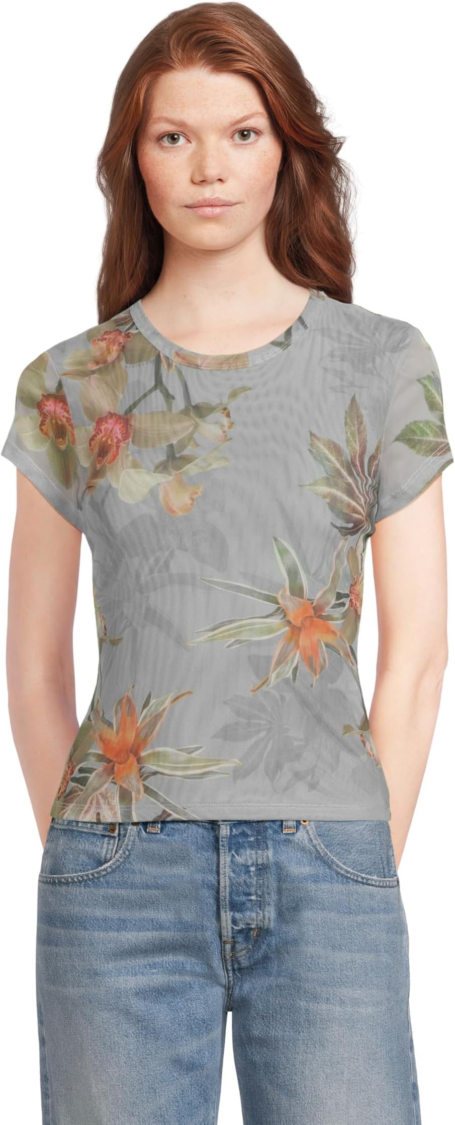 

Футболка AllSaints Ellie Mesh Tee, цвет Adena Dusty Blue