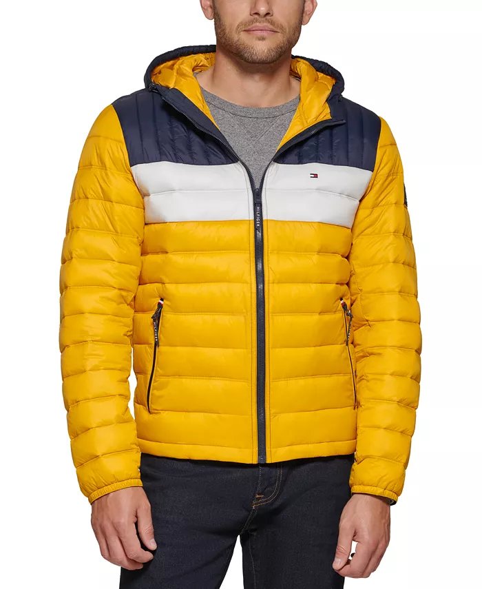 

Мужская стеганая утепленная куртка с капюшоном и цветными блоками Tommy Hilfiger, желтый