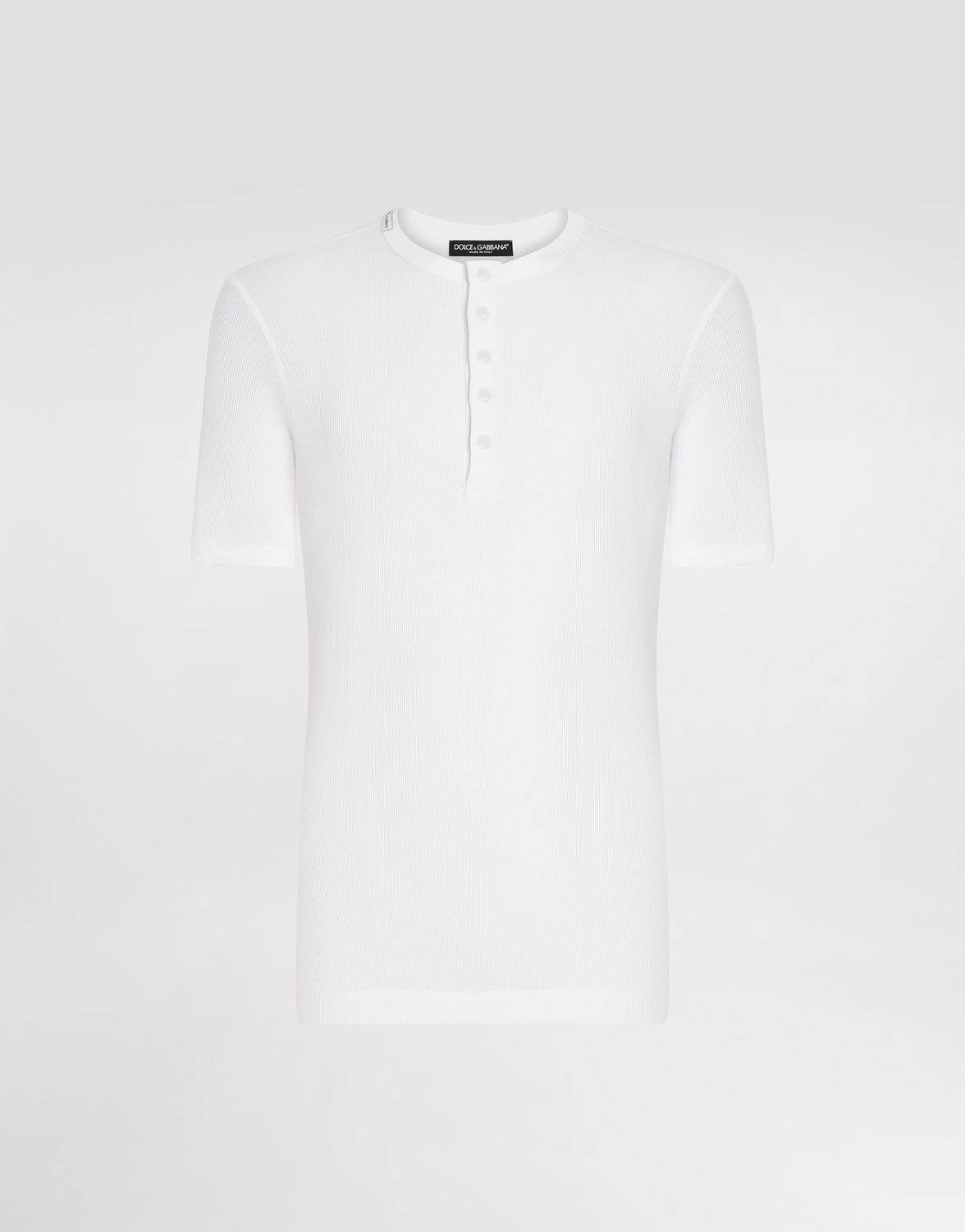 

Футболка из хлопка в мелкий рубчик с воротником "дедушка" Dolce & Gabbana, белый