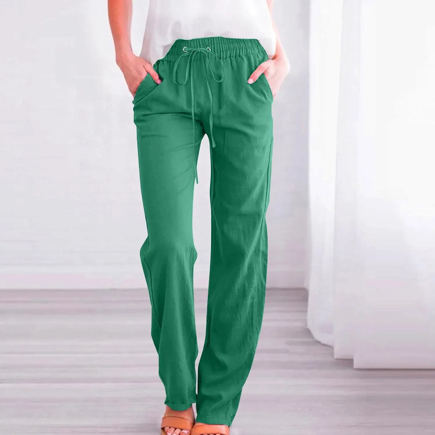 Брюки широкие, Cotton Linen, Green — фото 2